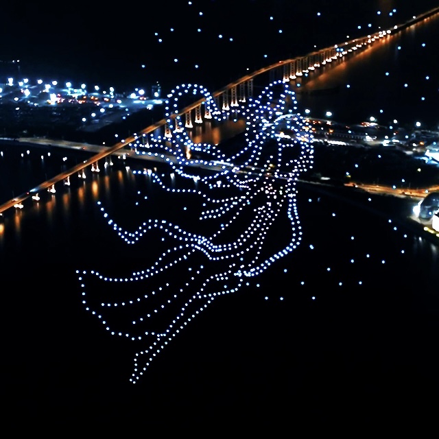 Show de luzes de drone interativo 3D ao ar livre